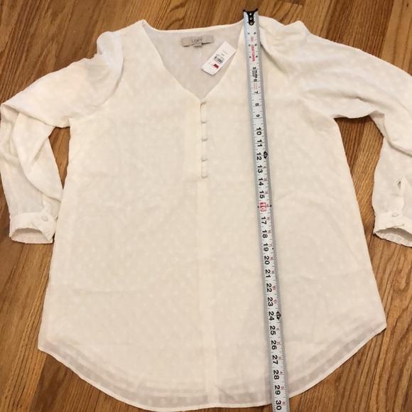 LOFT | clip dot v-neck peasant style blouse in whisper white, medium (maternity) - Picture 11 of 13